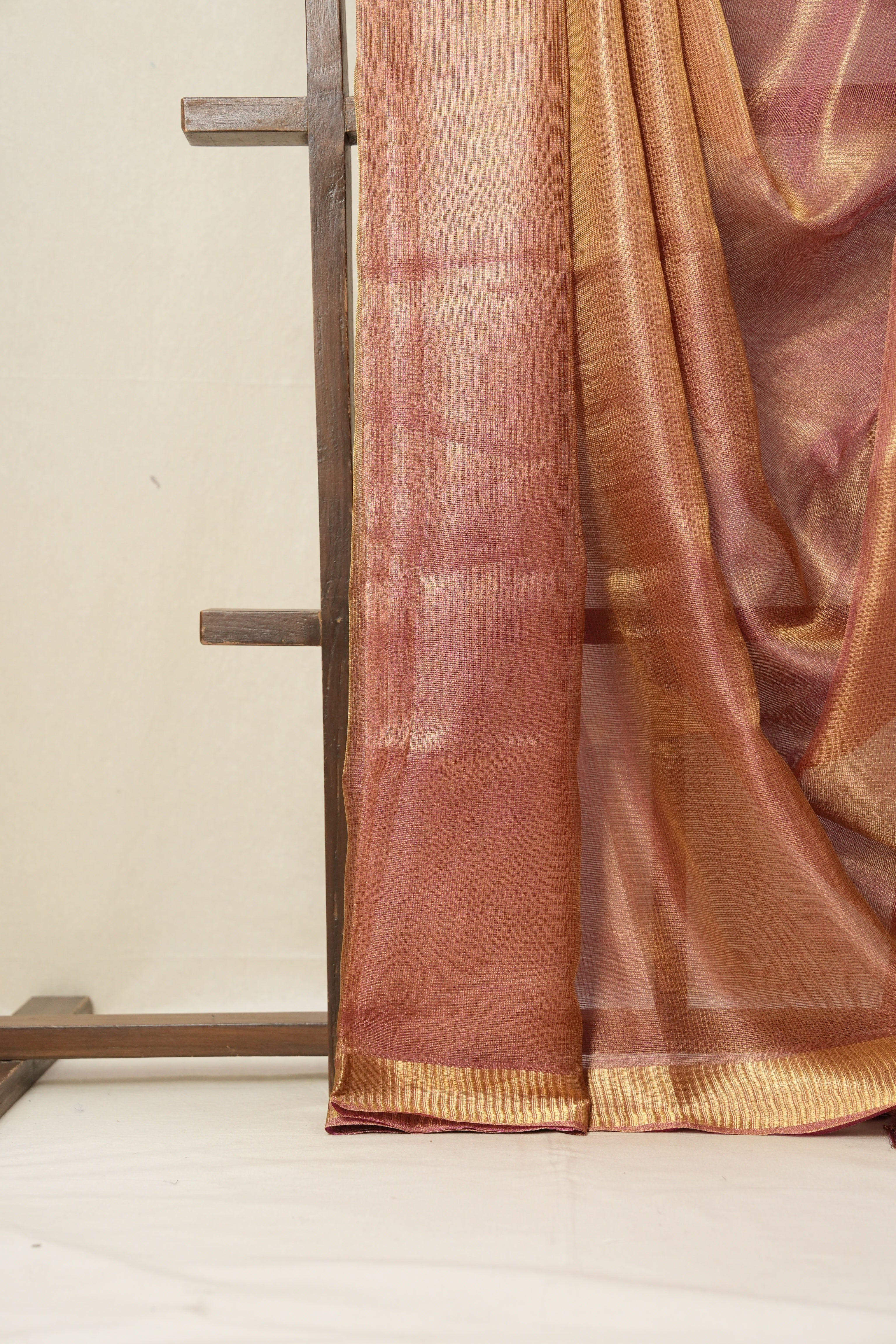 Pink-Gold Tissue Tussar Silk Saree - SRPGTTSS533