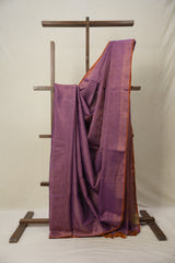 Purple Gold Tissue Linen Saree With Tassels - SRPGTLS267