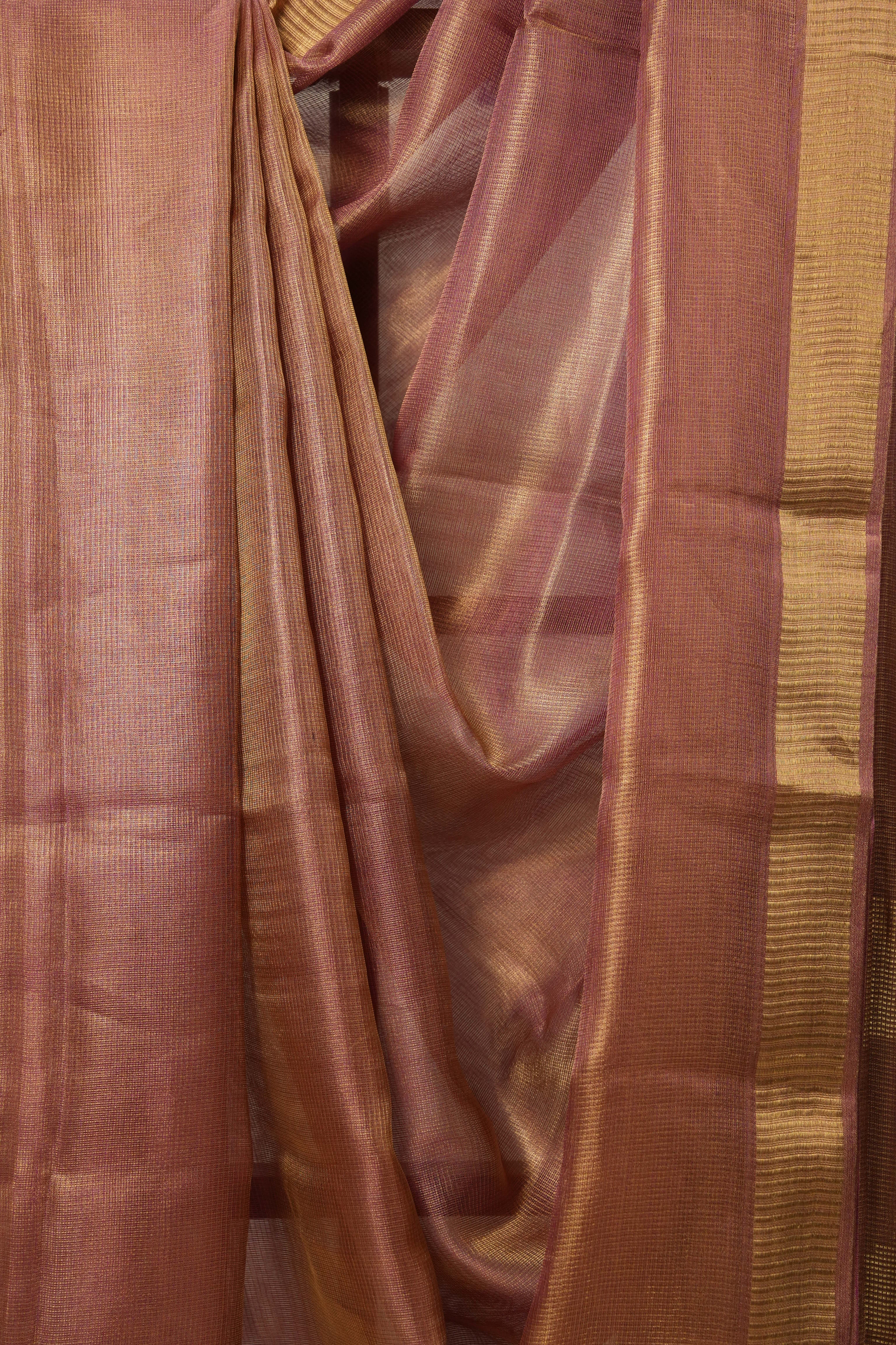 Pink-Gold Tissue Tussar Silk Saree - SRPGTTSS533