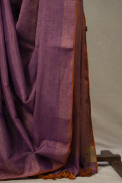 Purple Gold Tissue Linen Saree With Tassels - SRPGTLS267