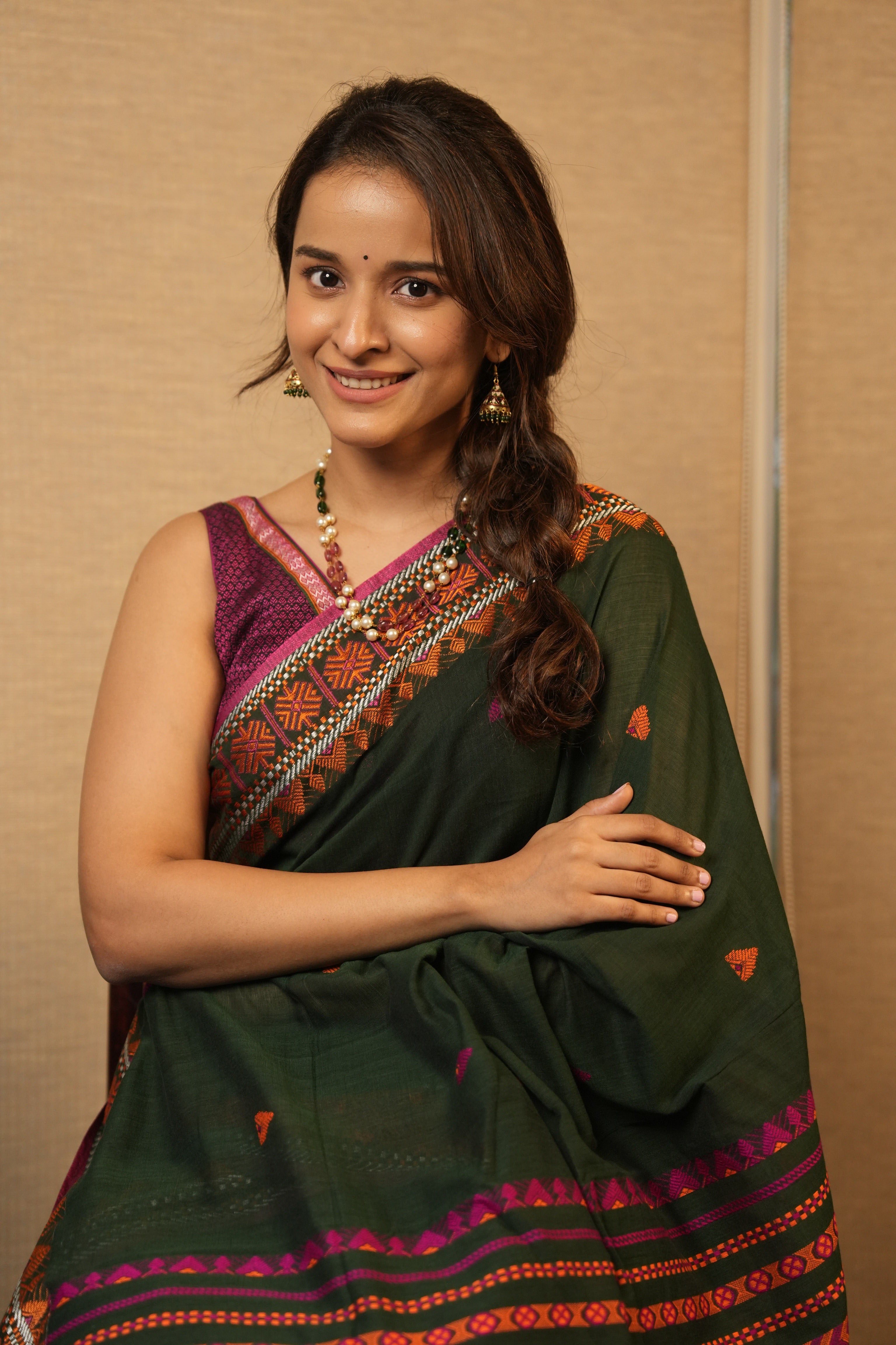 Dark Green Bengal Khadi Cotton Saree - SRDGBKCS167