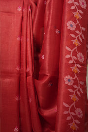 Red Jamdani Tussar Silk Saree - SRRJTSS0032