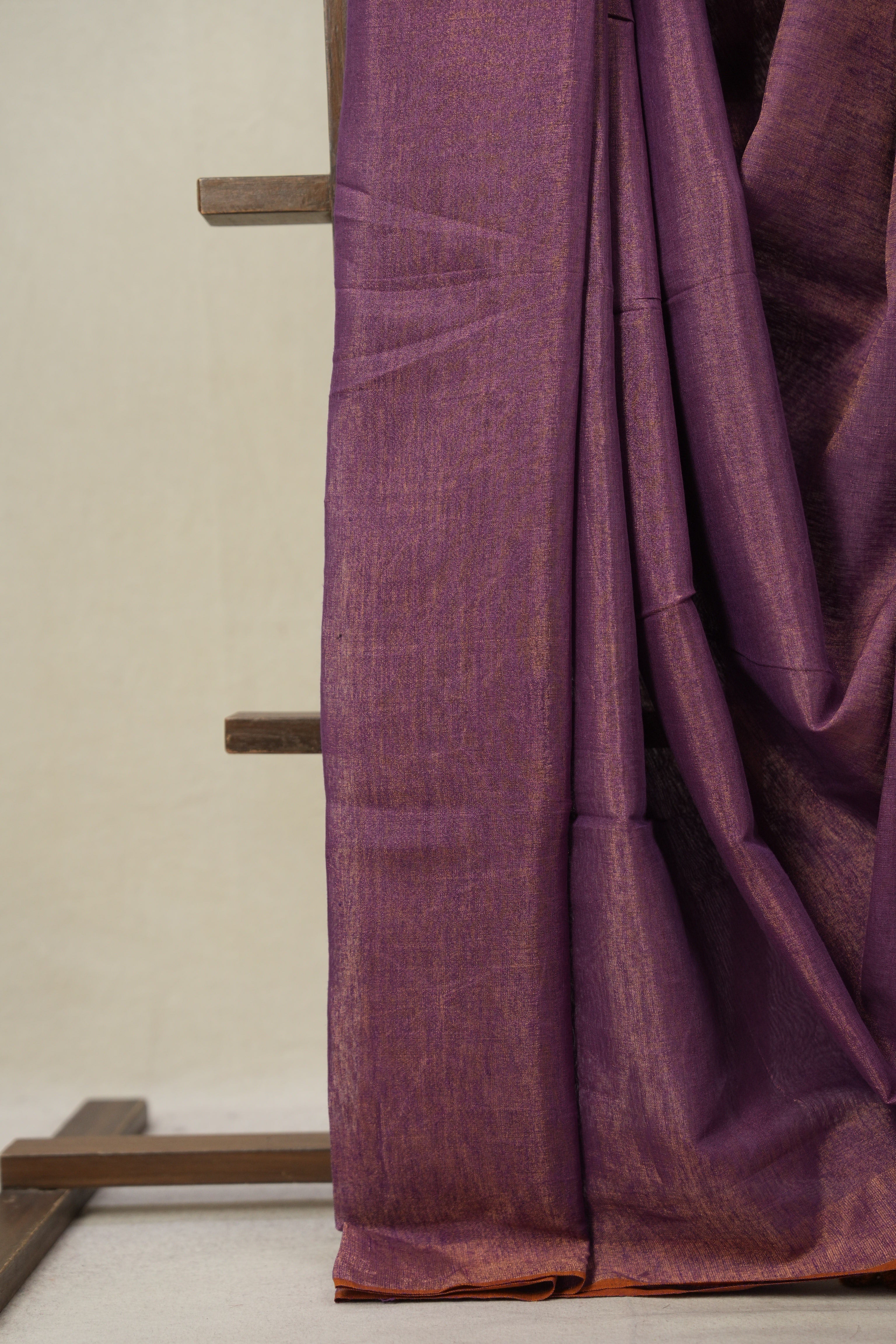 Purple Gold Tissue Linen Saree With Tassels - SRPGTLS267