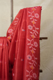 Red Jamdani Tussar Silk Saree - SRRJTSS0032