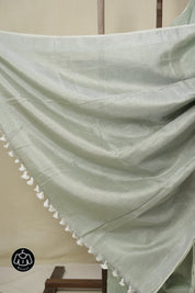 Mint Green Plain Tissue Linen Saree With Tassels - SRMGPTLS292