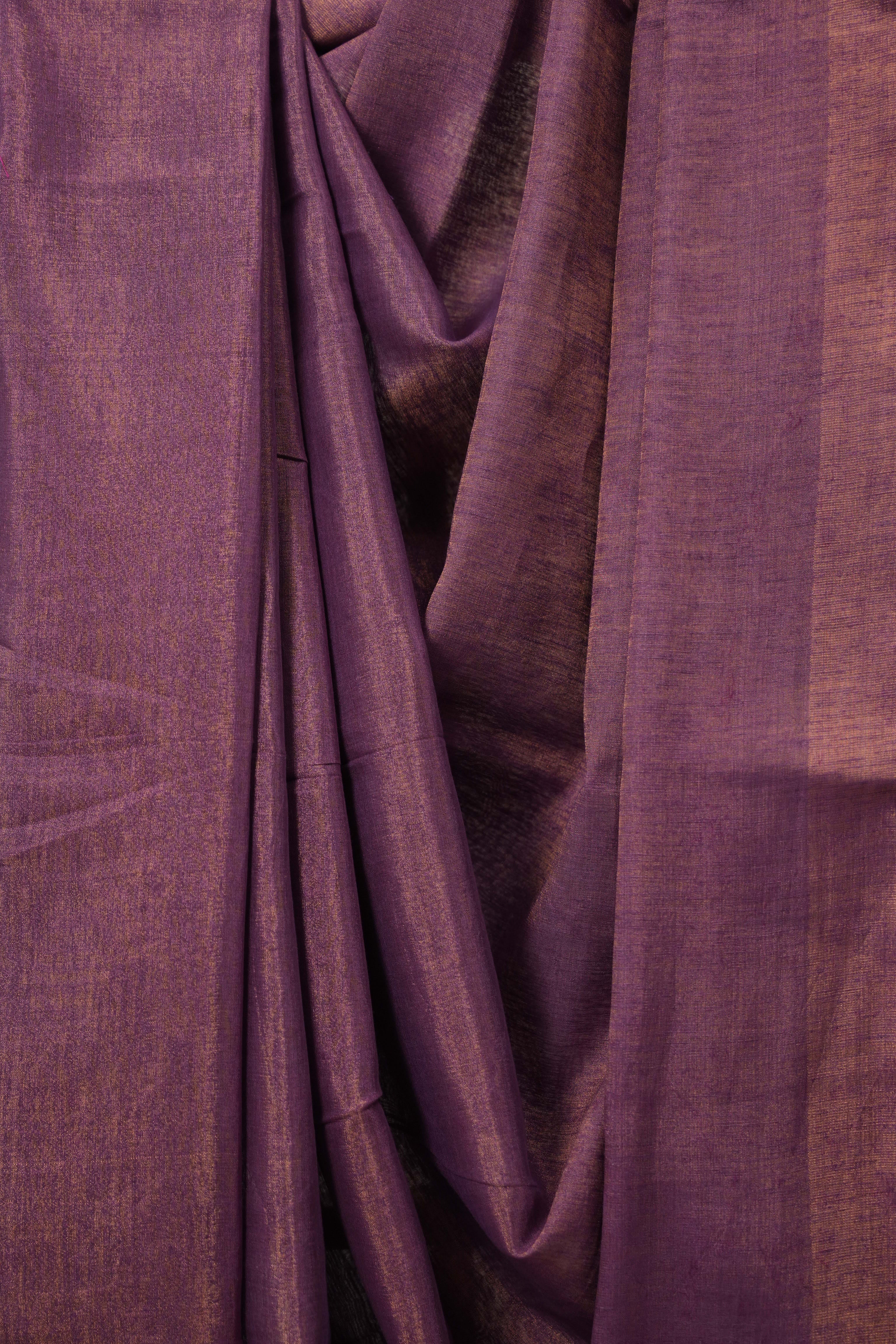 Purple Gold Tissue Linen Saree With Tassels - SRPGTLS267
