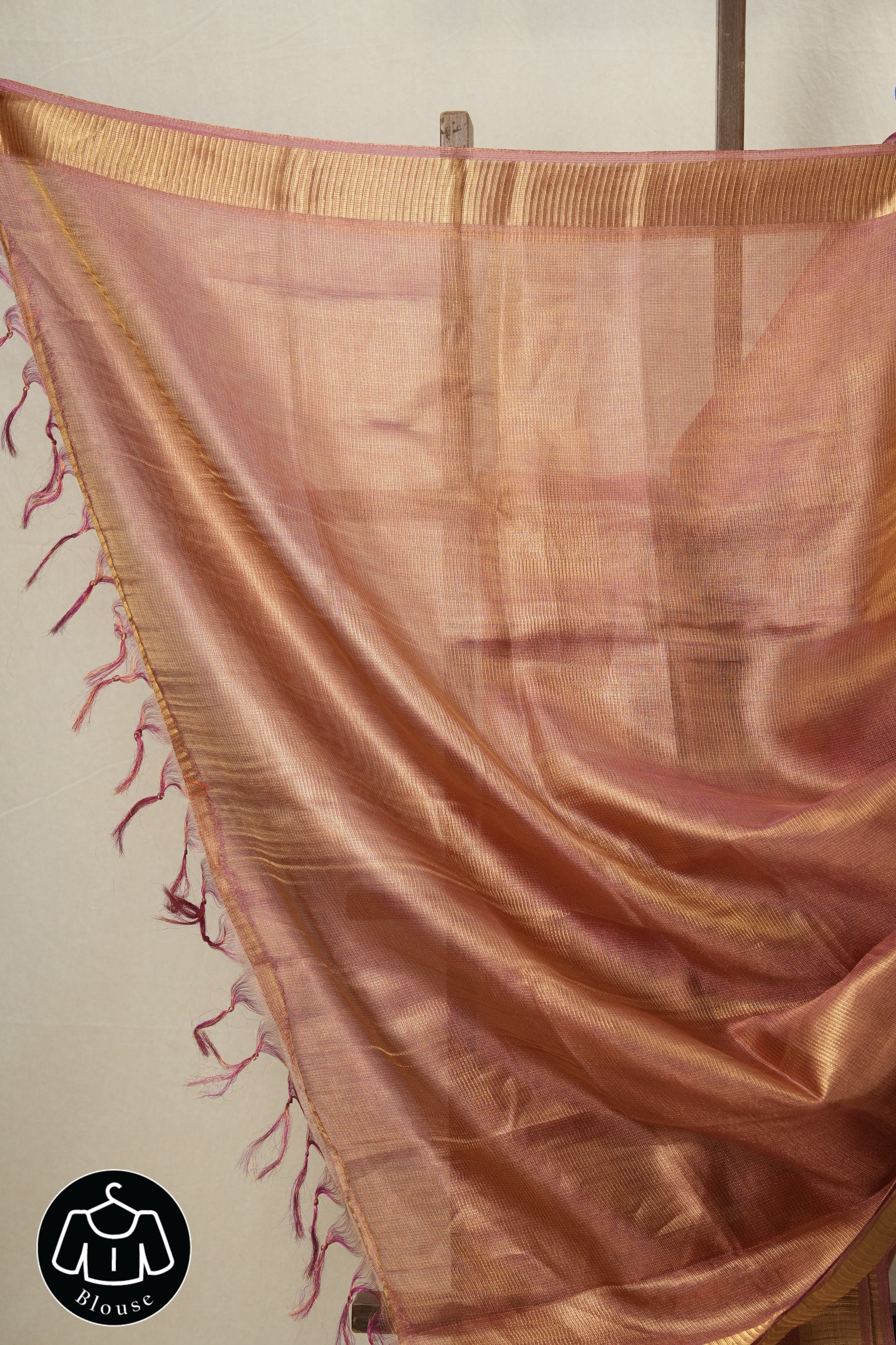 Pink-Gold Tissue Tussar Silk Saree - SRPGTTSS533
