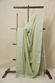 Pista Green Plain Tissue Linen Saree With Tassels - SRPGPTLS293