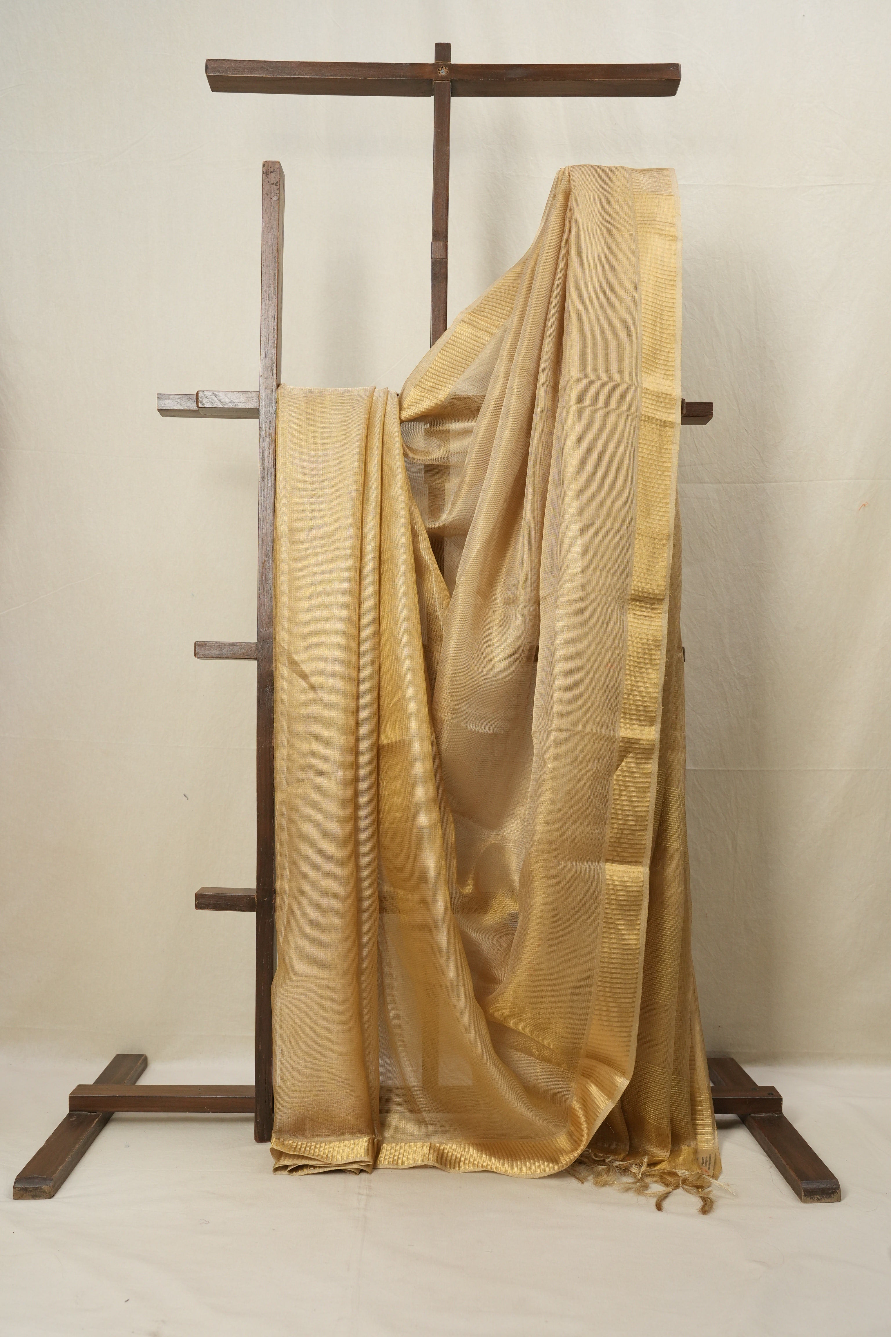 Beige Gold Tissue Tussar Silk Saree - SRBGTTSS536