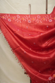 Red Jamdani Tussar Silk Saree - SRRJTSS0032