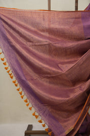 Purple Gold Tissue Linen Saree With Tassels - SRPGTLS267