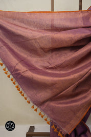 Purple Gold Tissue Linen Saree With Tassels - SRPGTLS267