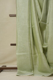 Pista Green Plain Tissue Linen Saree With Tassels - SRPGPTLS293