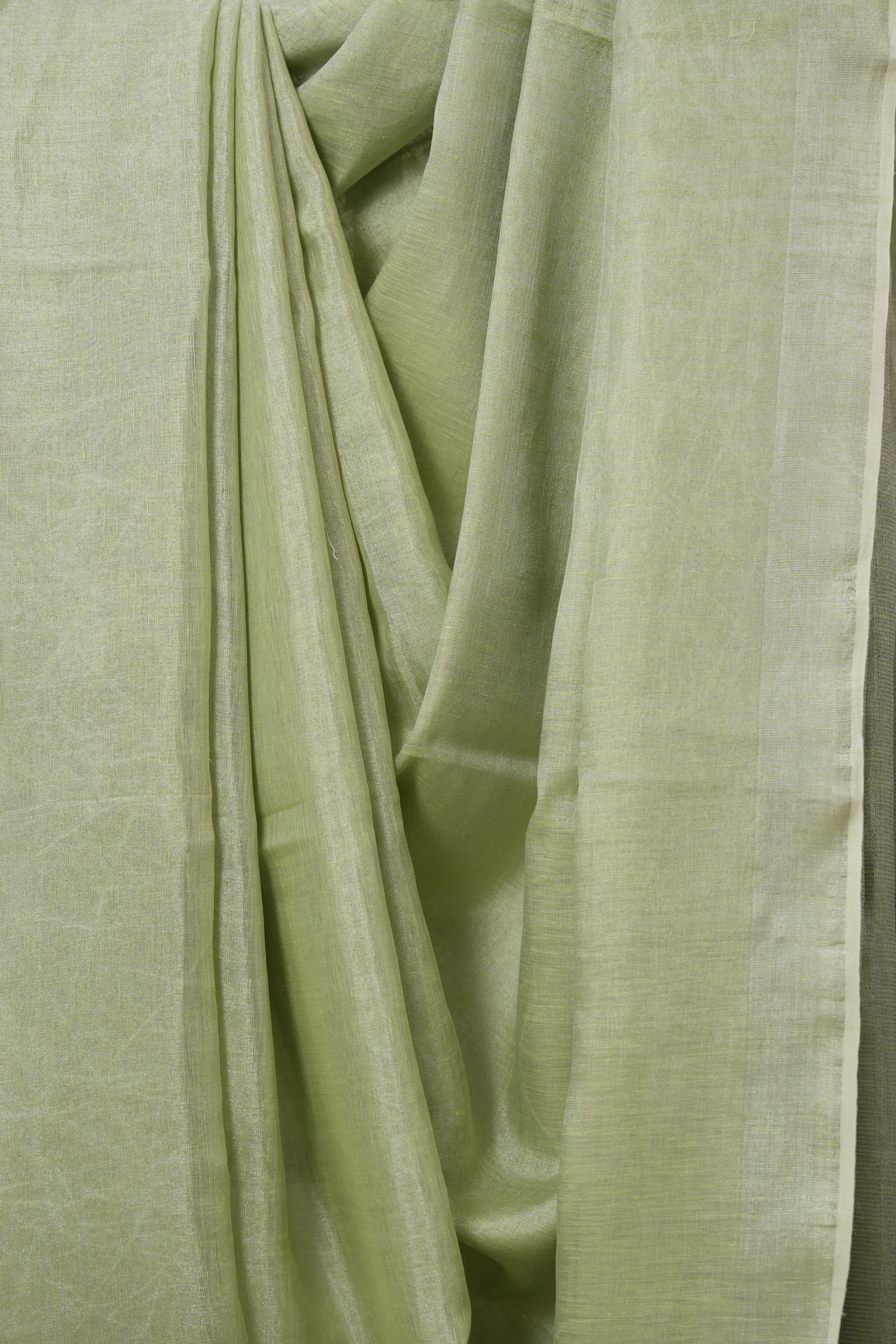 Pista Green Plain Tissue Linen Saree With Tassels - SRPGPTLS293