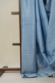Sky Blue Tissue Linen Saree With Tassels - SRSBTLS276