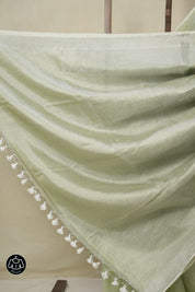 Pista Green Plain Tissue Linen Saree With Tassels - SRPGPTLS293