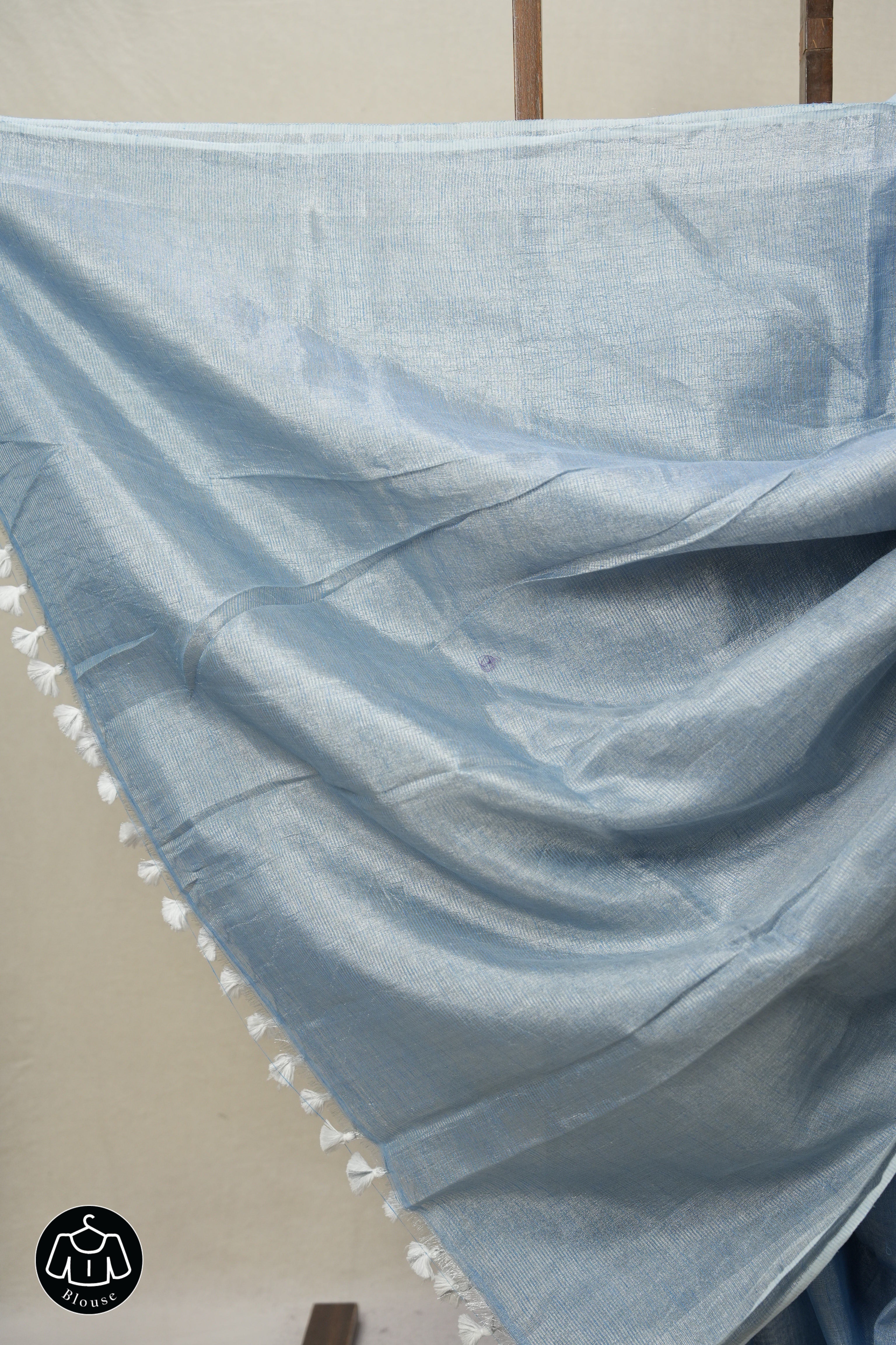 Sky Blue Tissue Linen Saree With Tassels - SRSBTLS276