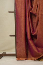 Pink Gold Plain Tissue Linen Saree With Tassels - SRPGPTLS294