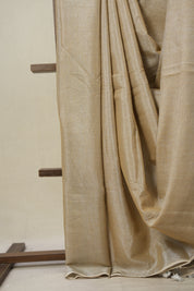 Metallic Beige Tissue Linen Saree With Tassels - SRMBTLS273