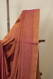 Pink Gold Plain Tissue Linen Saree With Tassels - SRPGPTLS294