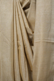 Metallic Beige Tissue Linen Saree With Tassels - SRMBTLS273