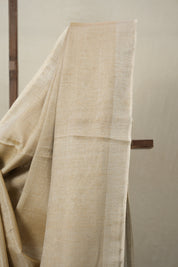 Metallic Beige Tissue Linen Saree With Tassels - SRMBTLS273