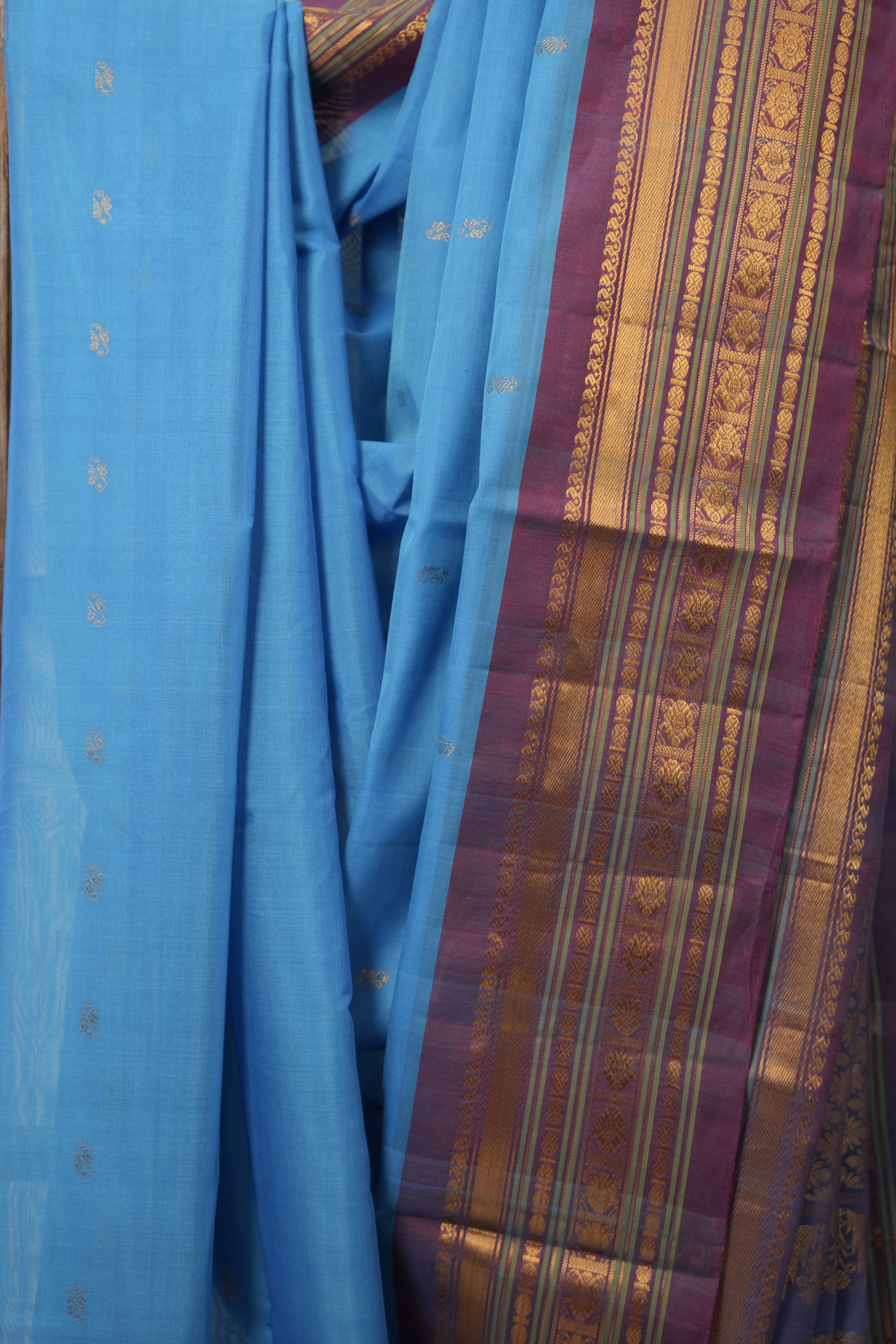 Sky Blue Gadwal Cotton Silk Saree - SRSBGCSS167