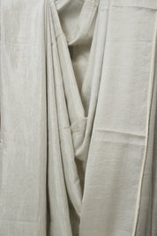 Metallic Silver Plain Tissue Linen Saree With Tassels - SRMSPTLS296