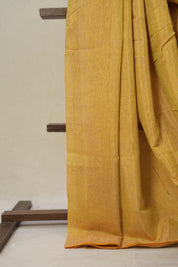 Golden Yellow Tissue Linen Saree With Tassels - SRGYTLS274