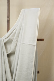Metallic Silver Plain Tissue Linen Saree With Tassels - SRMSPTLS296