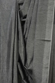 Charcoal Black Plain Tissue Linen Saree With Tassels - SRCBPTLS297