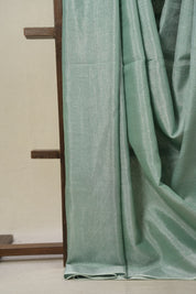 Mint Green Tissue Linen Saree With Tassels - SRMGTLS275
