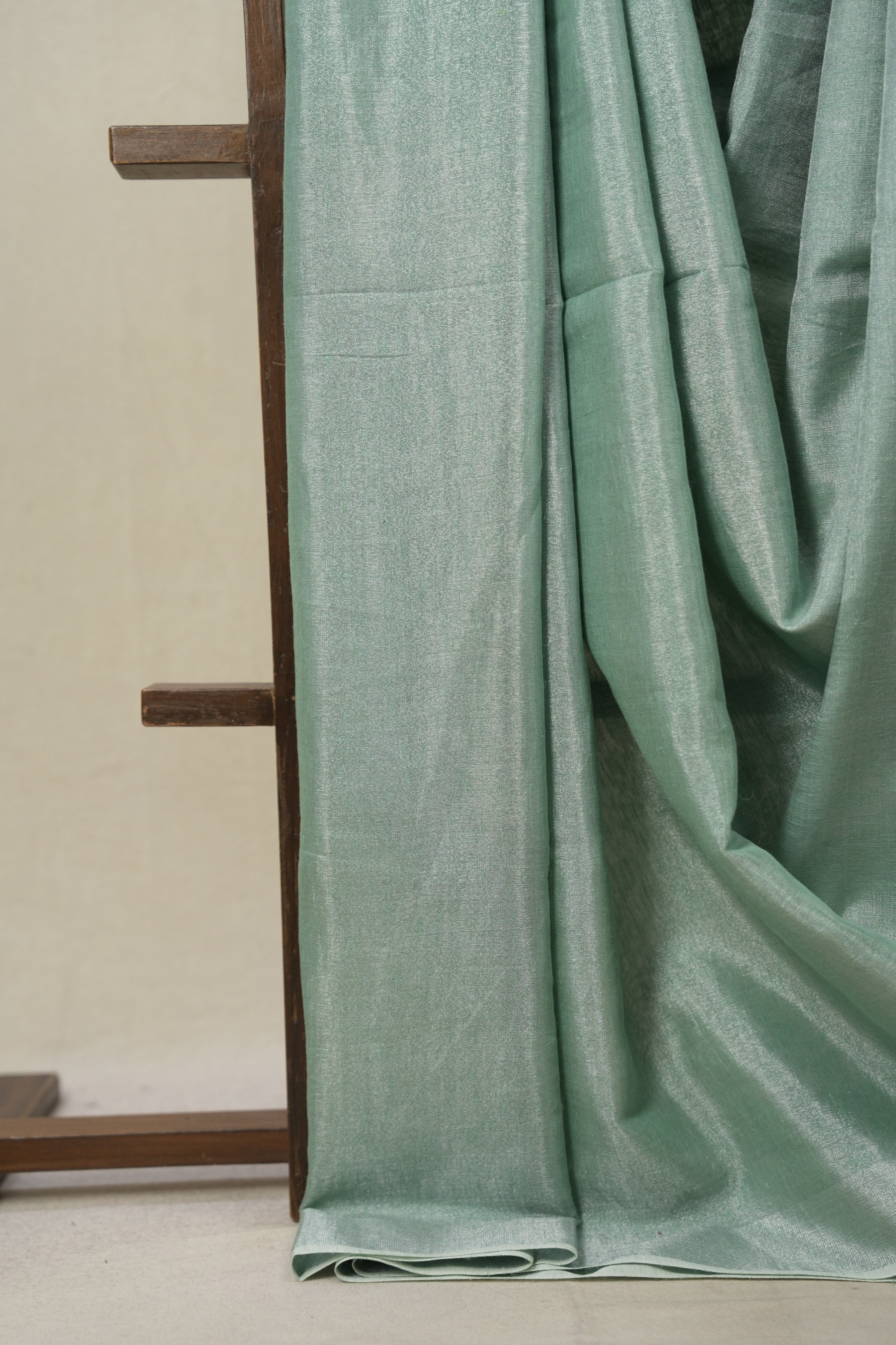 Mint Green Tissue Linen Saree With Tassels - SRMGTLS275