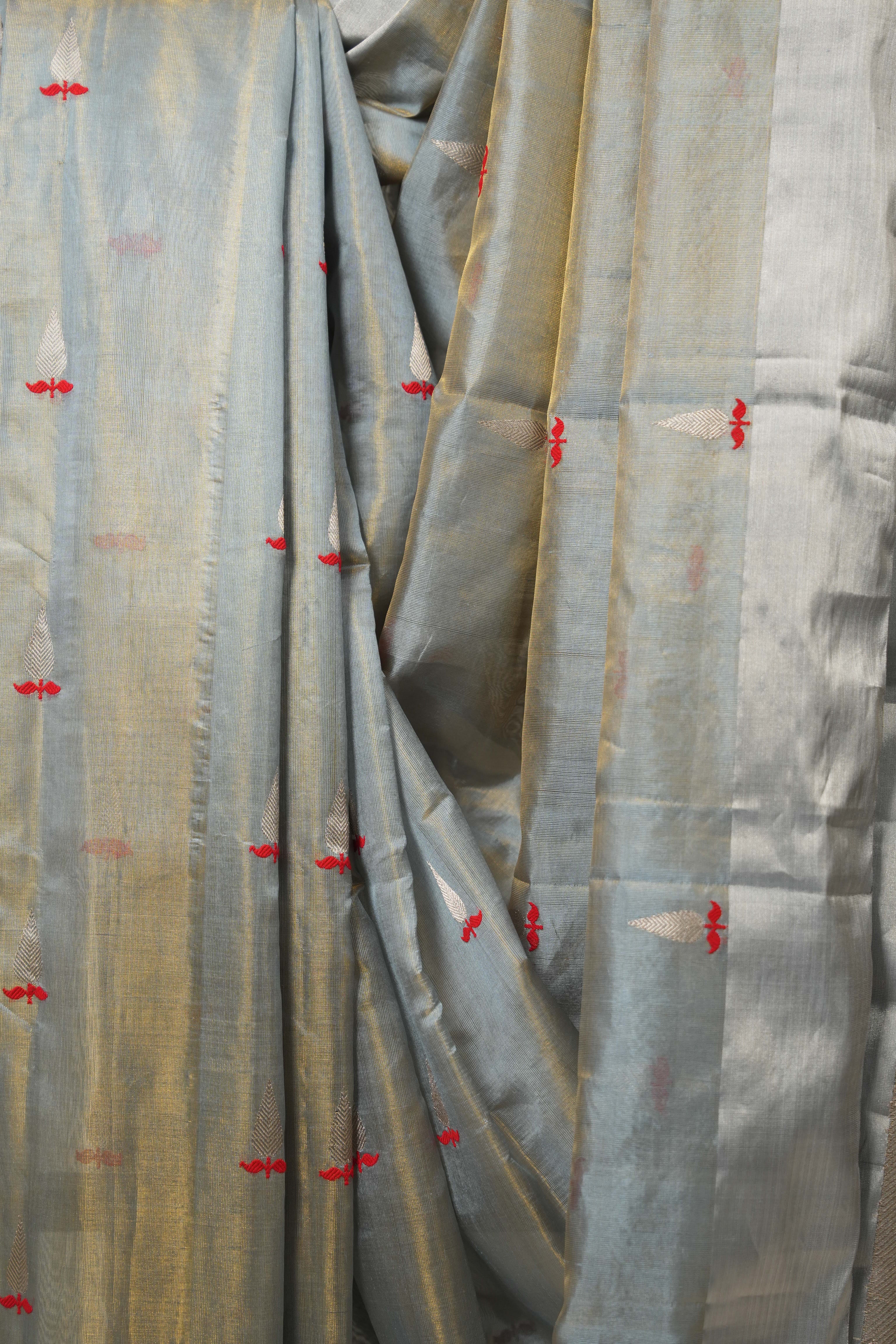 Sea Blue Chanderi Tissue Silk Saree - SRSBCTS362