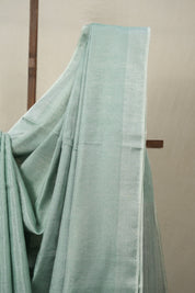 Mint Green Tissue Linen Saree With Tassels - SRMGTLS275