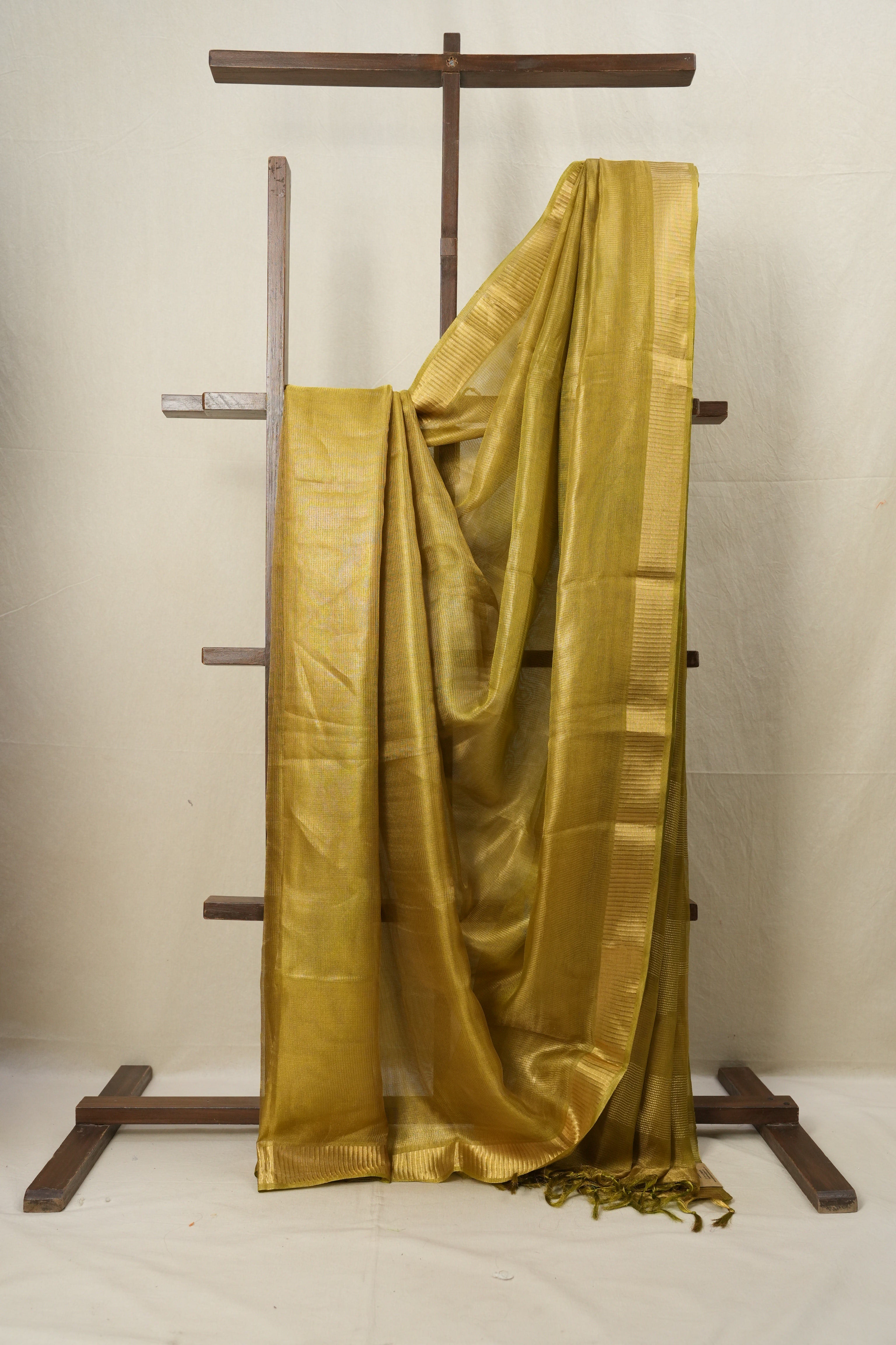 Olive-Gold Tissue Tussar Silk Saree - SROGTTSS530
