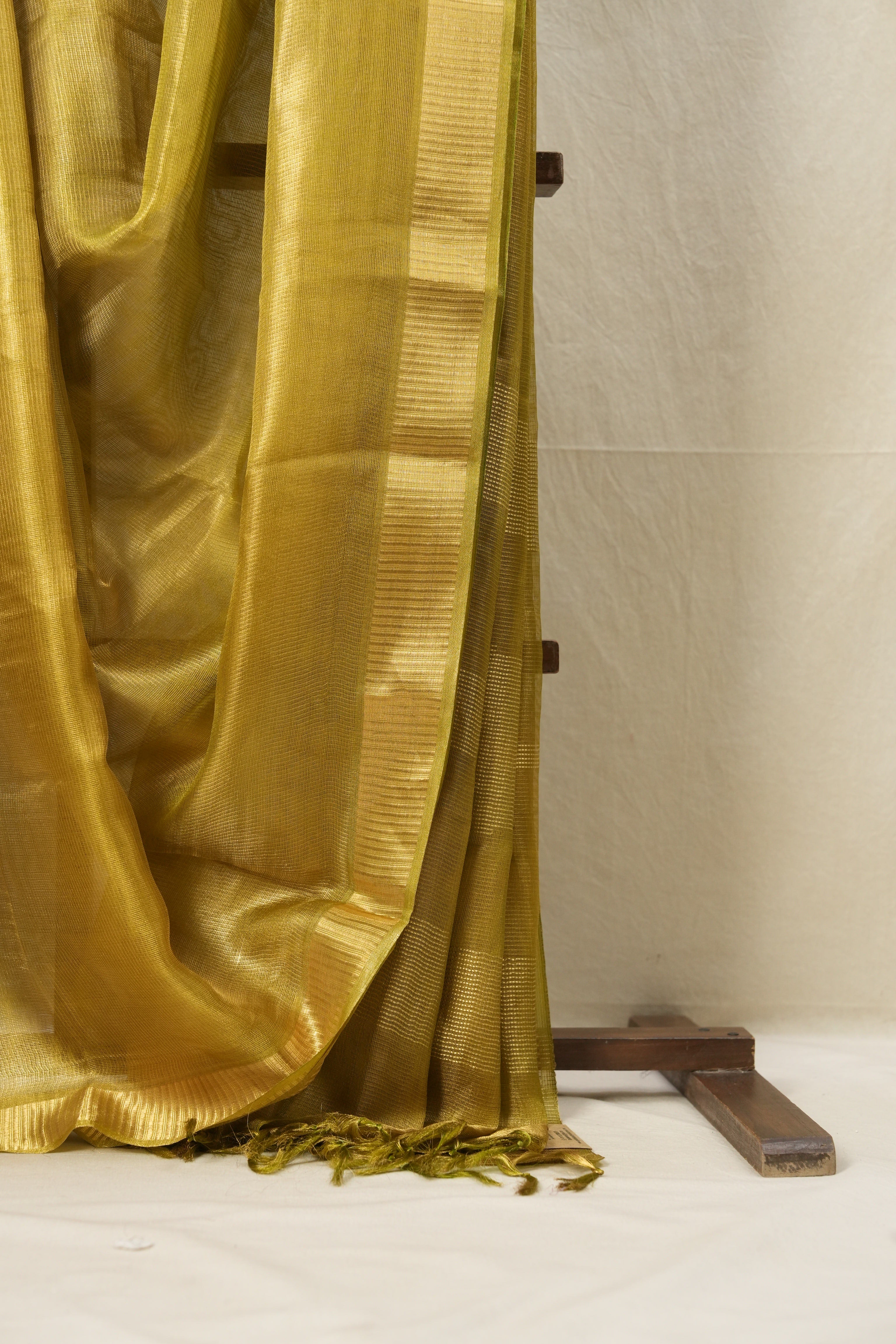 Olive-Gold Tissue Tussar Silk Saree - SROGTTSS530