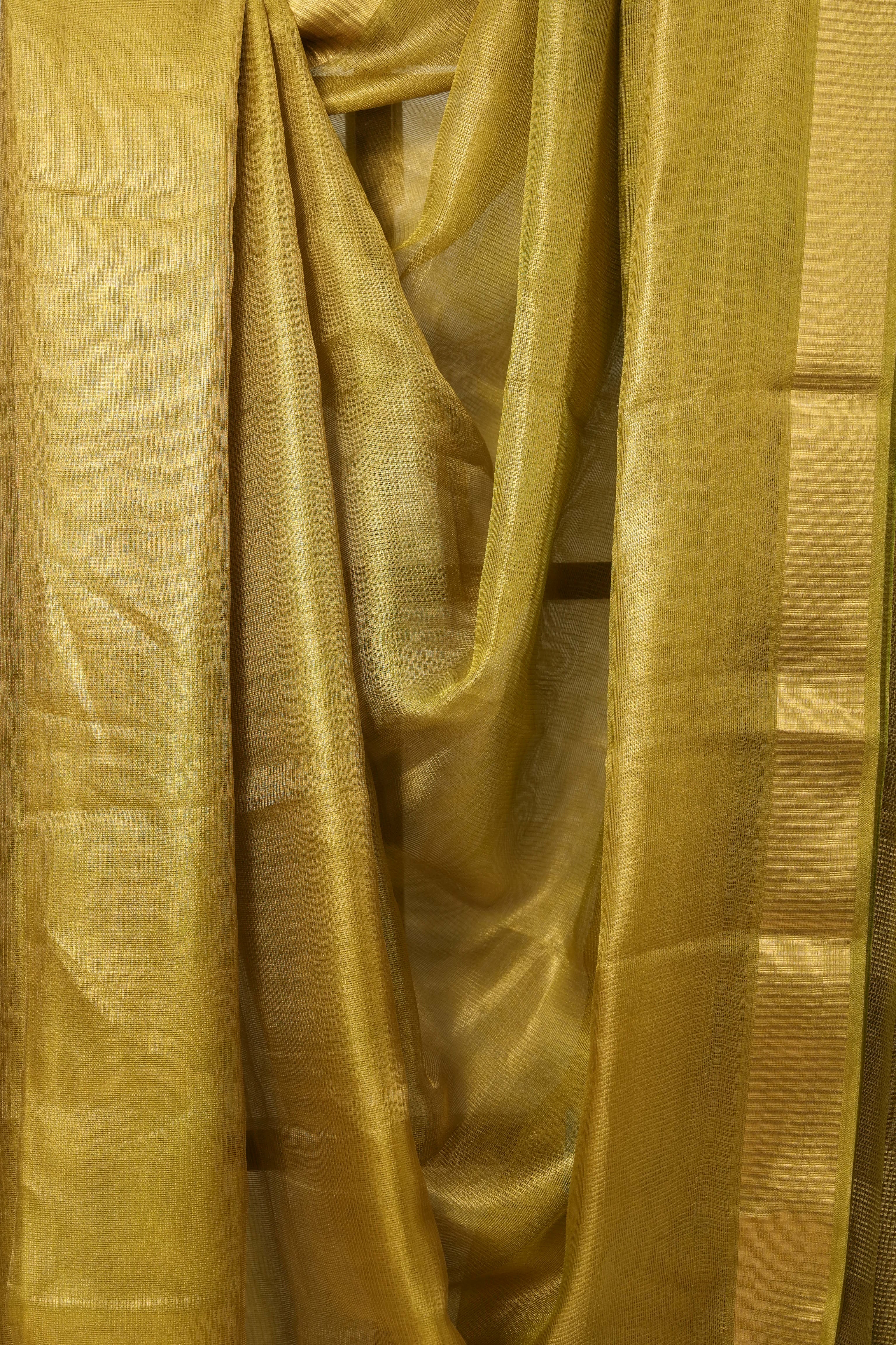 Olive-Gold Tissue Tussar Silk Saree - SROGTTSS530