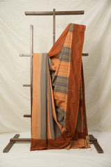 Orange Grey Cotton Saree - SROGCS3074