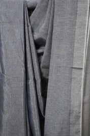 Metallic Blue Plain Tissue Linen Saree With Tassels - SRMBPTLS295