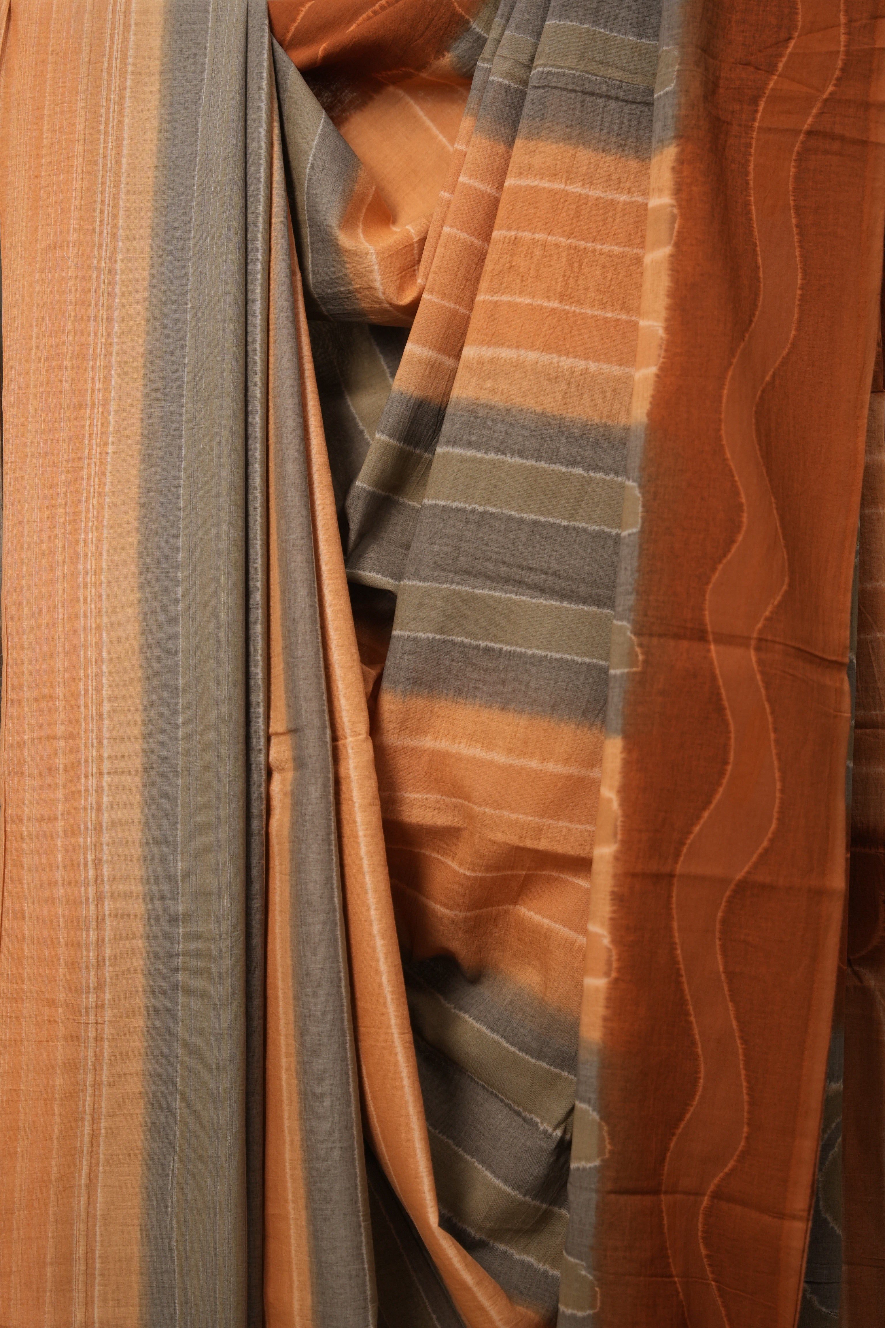 Orange Grey Cotton Saree - SROGCS3074