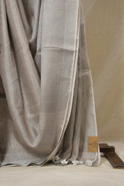 Light Mauve Plain Tissue Linen Saree With Tassels - SRLMPTLS298