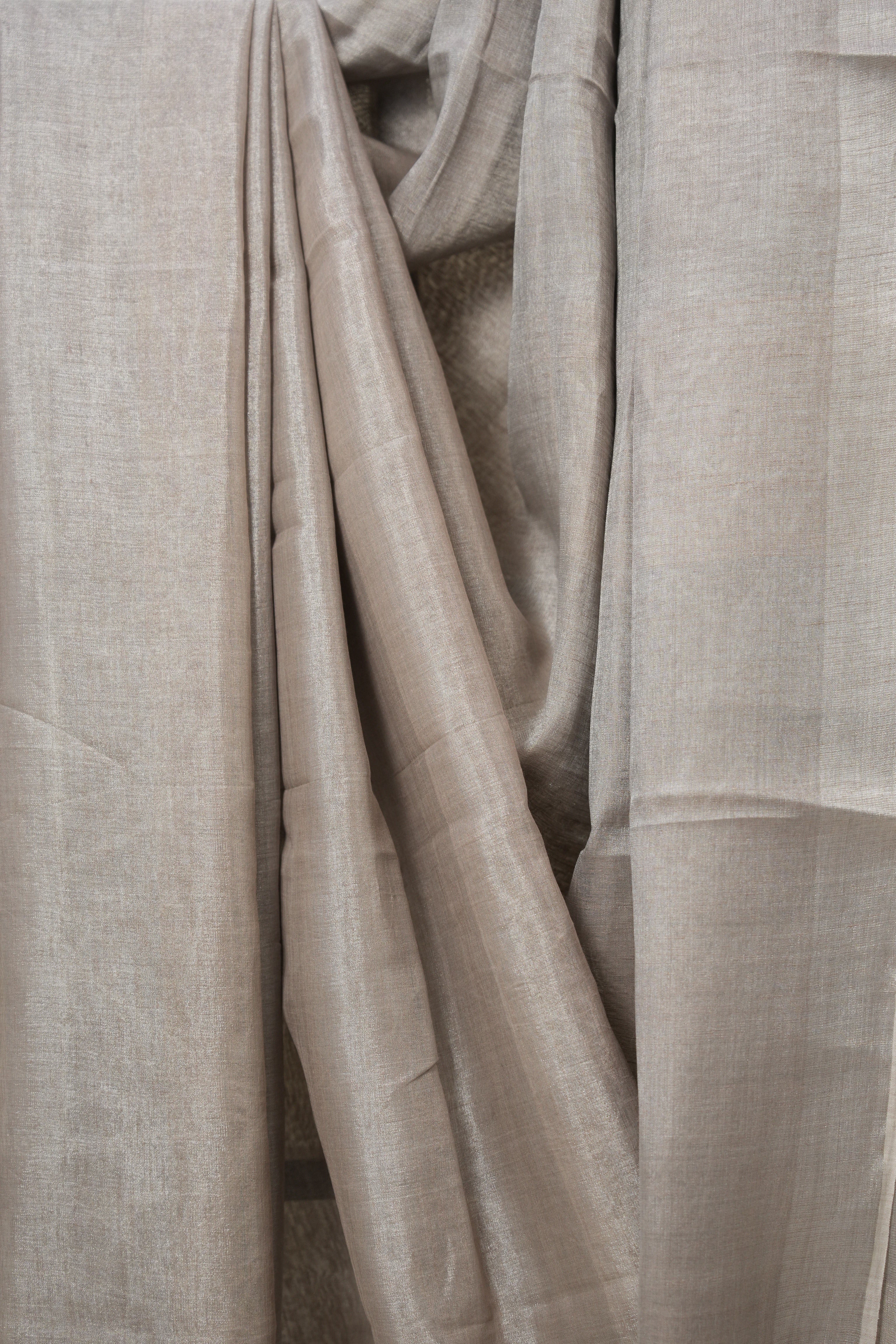 Light Mauve Plain Tissue Linen Saree With Tassels - SRLMPTLS298