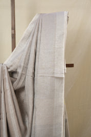 Light Mauve Plain Tissue Linen Saree With Tassels - SRLMPTLS298
