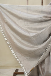 Light Mauve Plain Tissue Linen Saree With Tassels - SRLMPTLS298