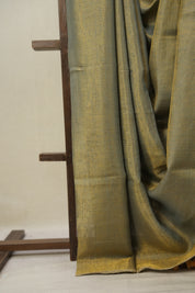Bluish Grey Plain Tissue Linen Saree With Tassels - SRBGPTLS301