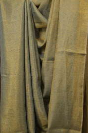 Bluish Grey Plain Tissue Linen Saree With Tassels - SRBGPTLS301