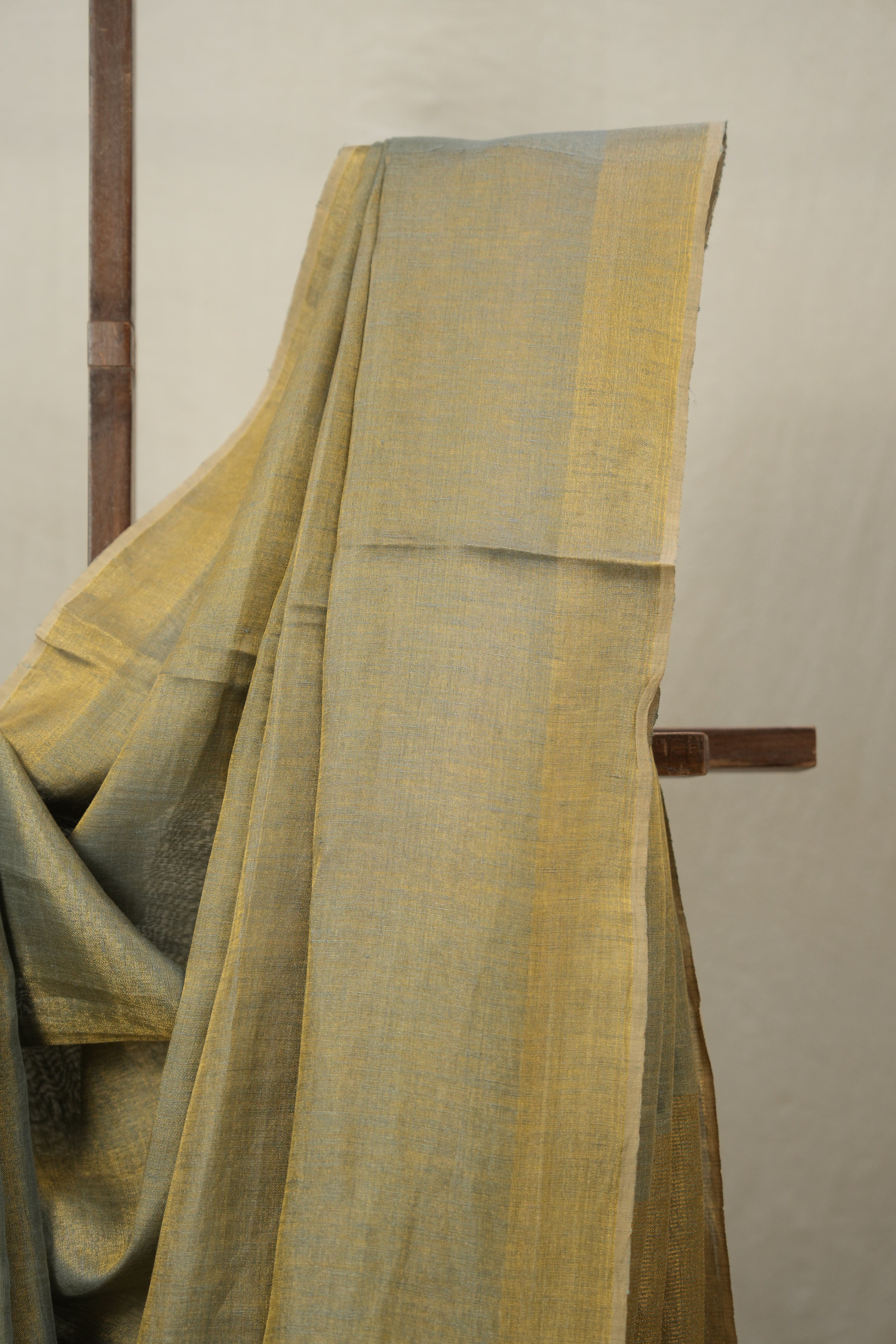 Bluish Grey Plain Tissue Linen Saree With Tassels - SRBGPTLS301