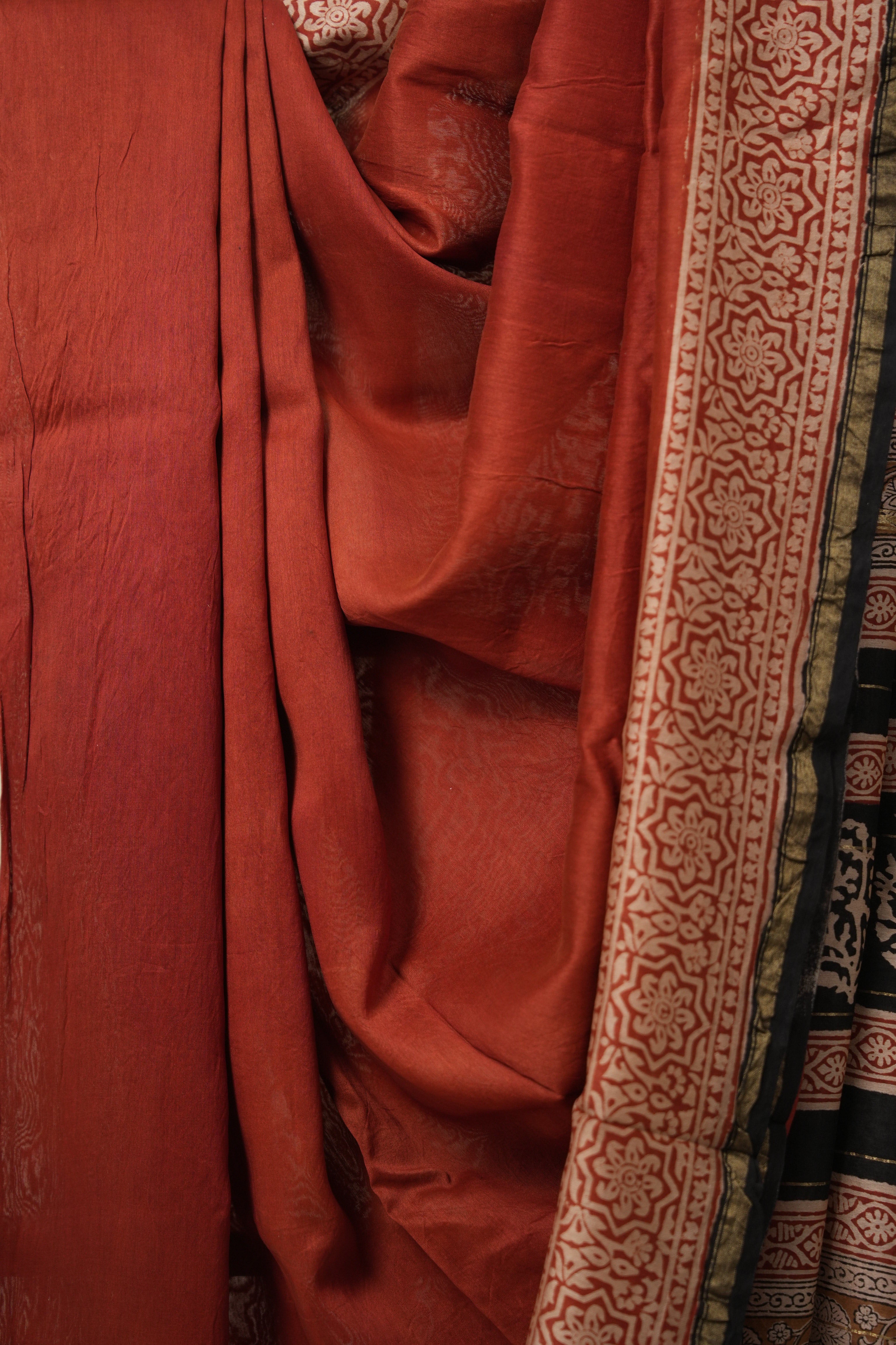 Red HBP Cotton Silk Saree With Chanderi Border - SRRCSS1393