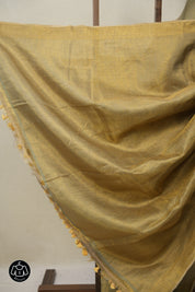 Grey Gold Tissue Linen Saree With Tassels - SRGGTLS281